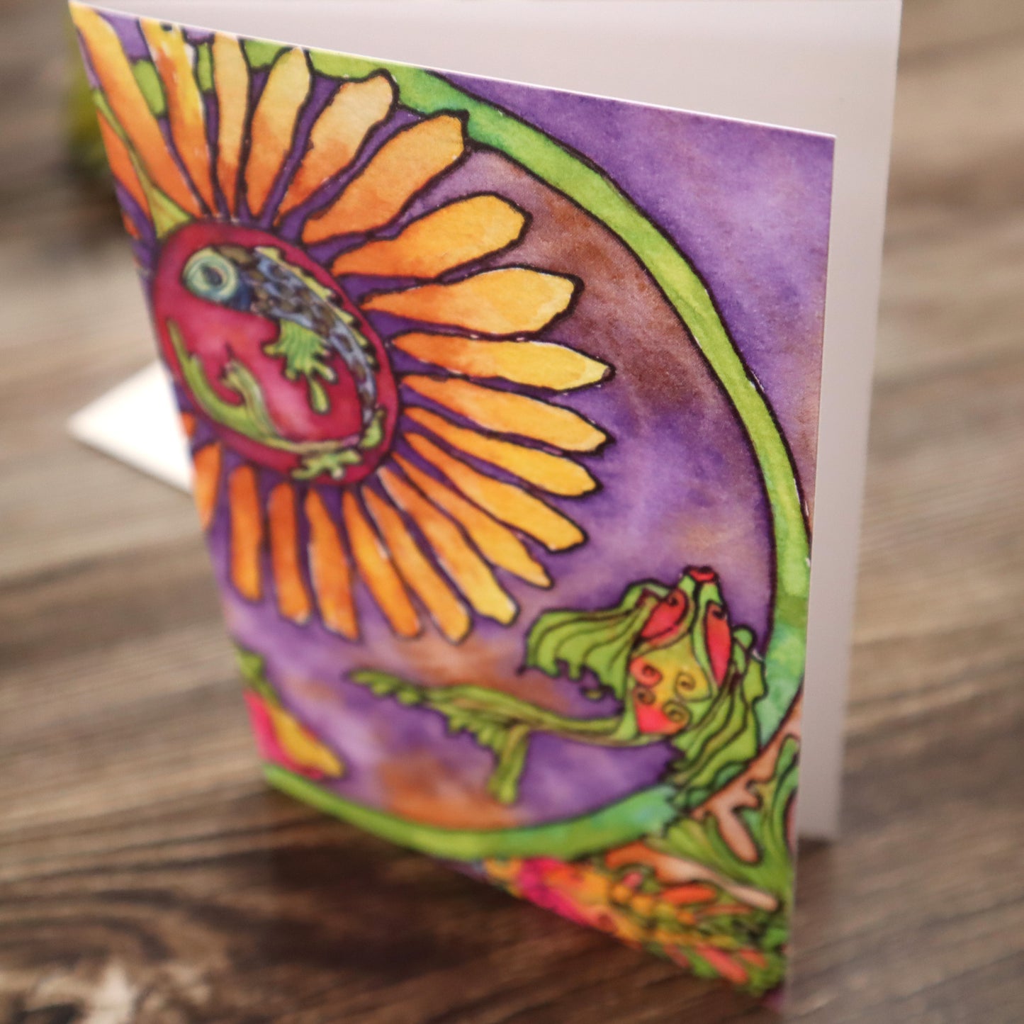 Greeting Card, Blank Inside, 4x6 - Bright Flower and Fish