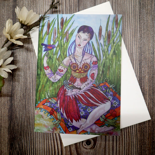 Greeting Card, Blank Inside, 4x6 - Woman with Birds