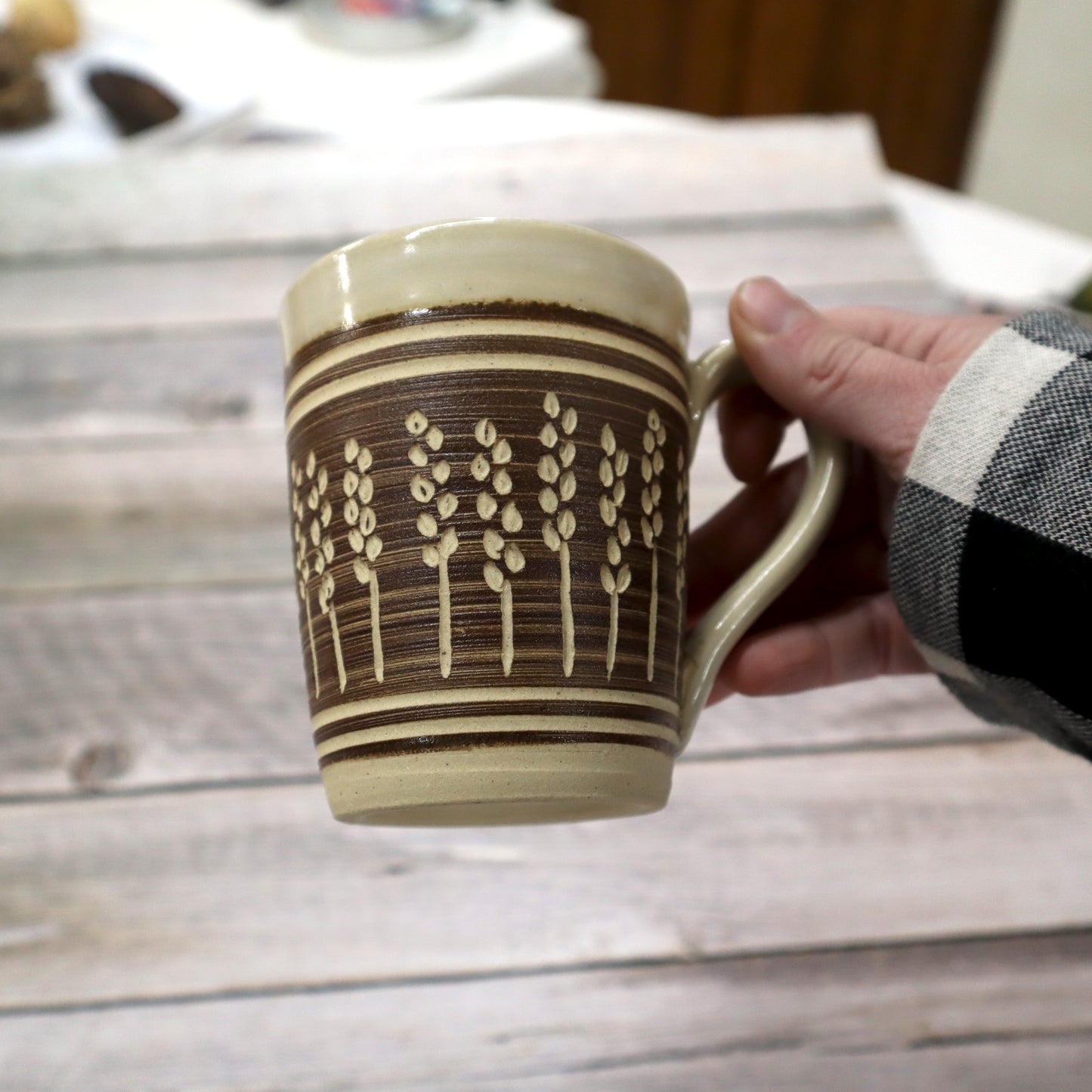 Small Stoneware Mug with Wheat Motif