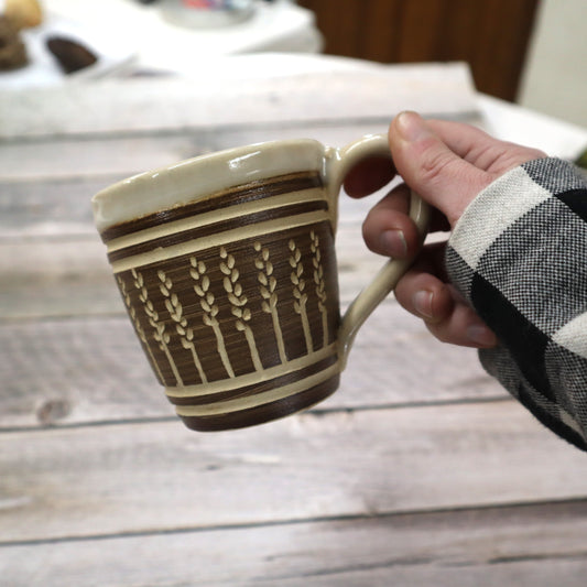 Small Stoneware Curve Mug with Wheat Motif