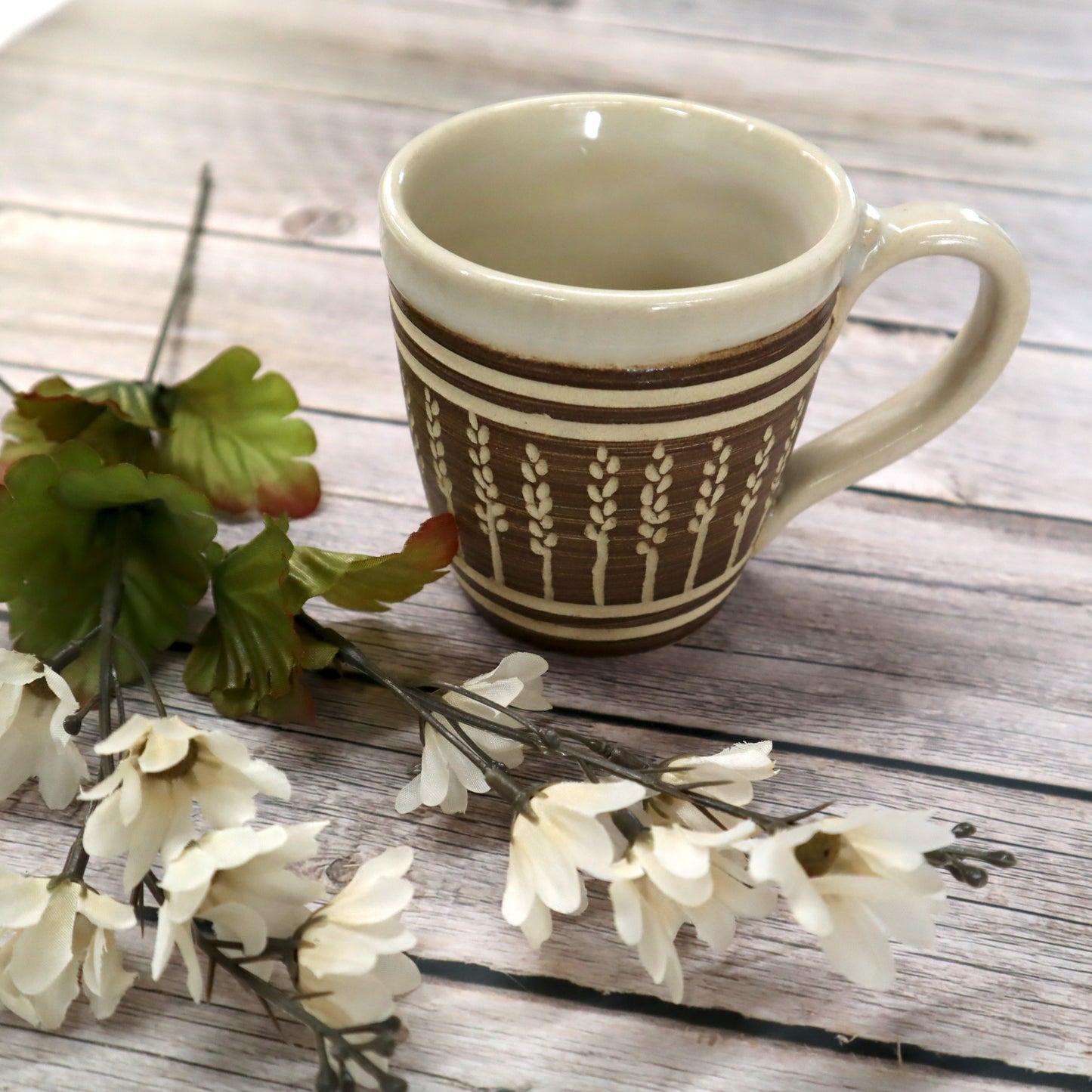 Small Stoneware Curve Mug with Wheat Motif