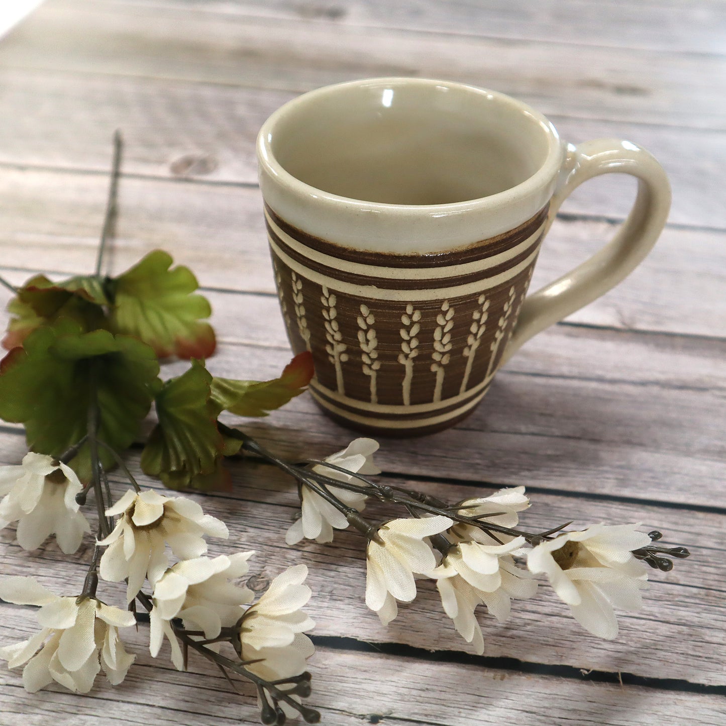 Small Stoneware Curve Mug with Wheat Motif