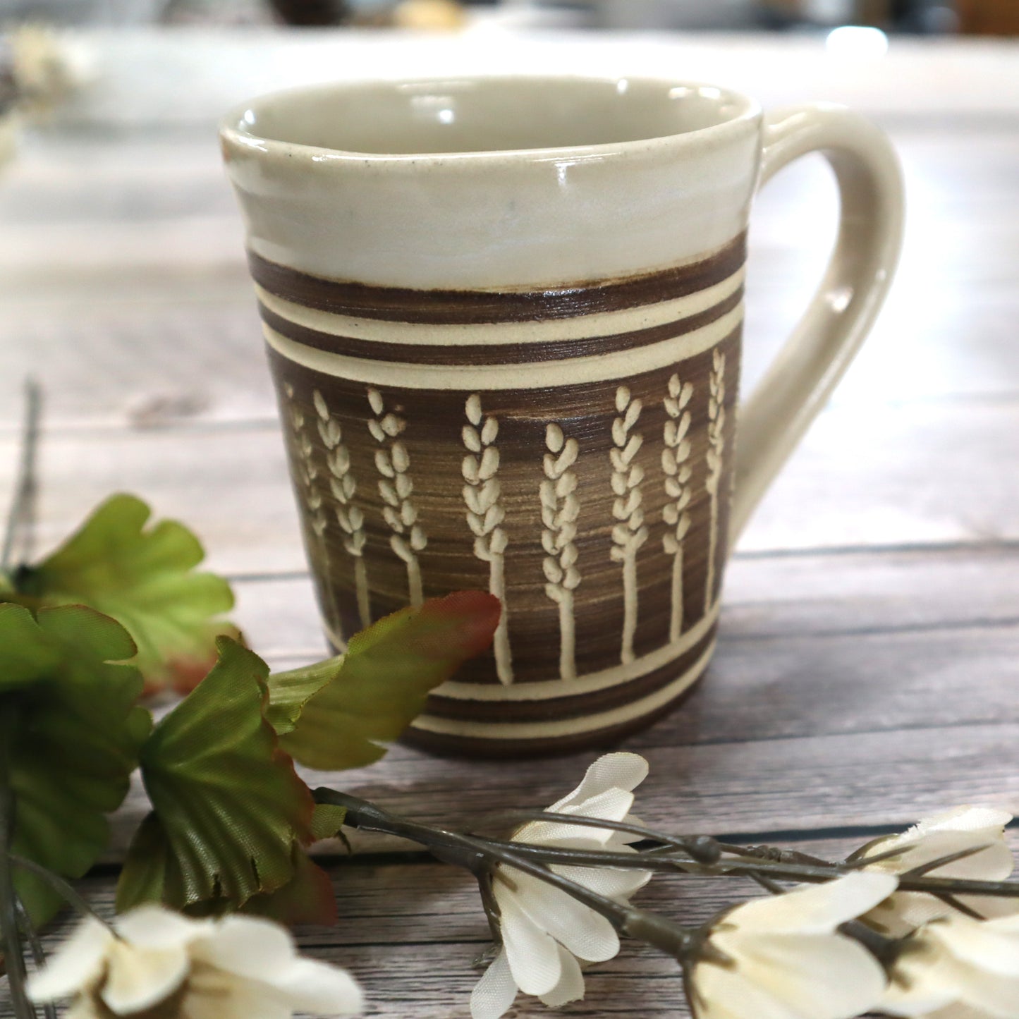 Small Stoneware Mug with Wheat Motif