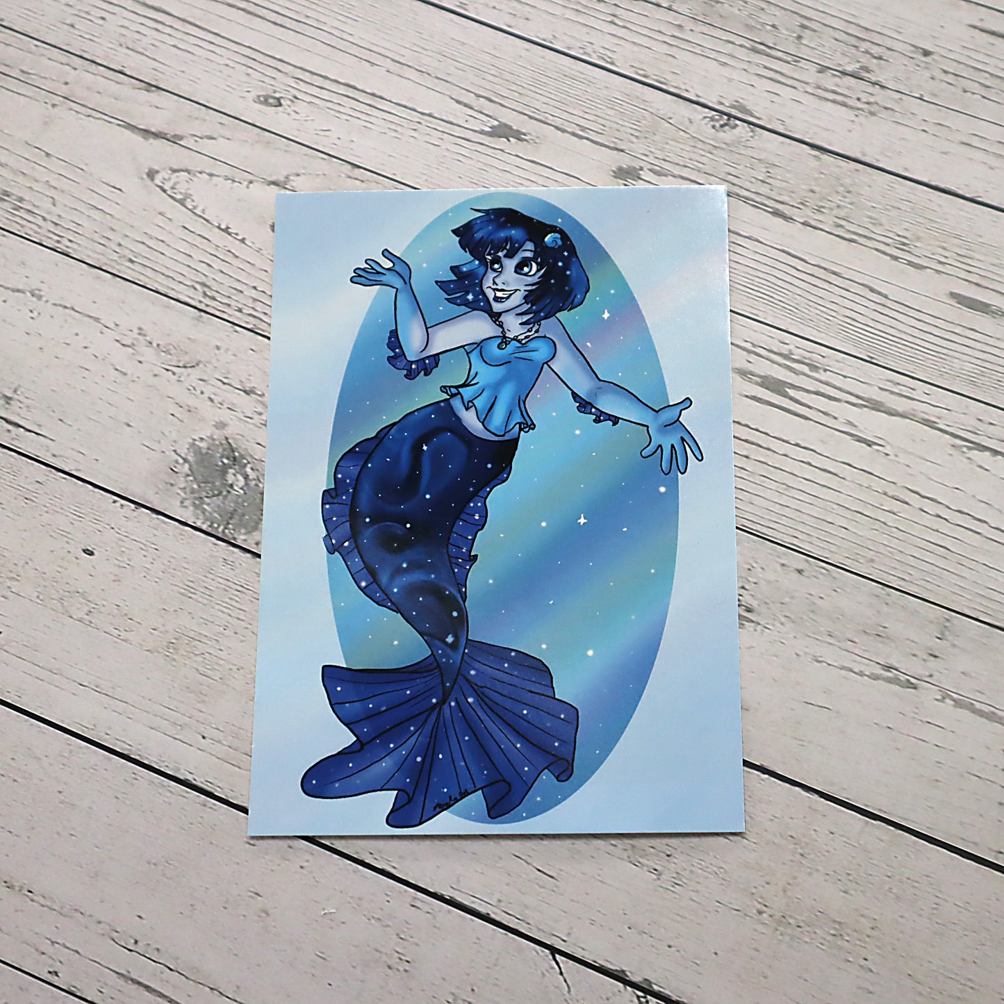 Blue  Mermaid Art Illustration Print