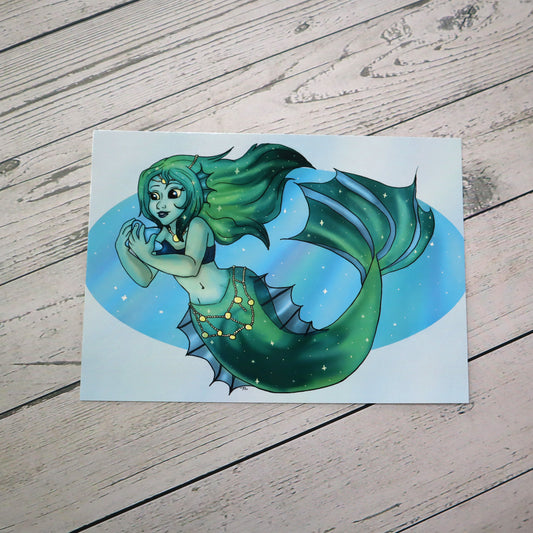 Green Mermaid Illustration Art Print