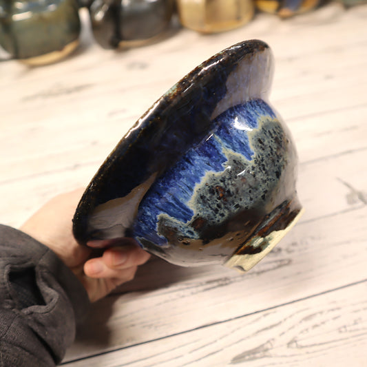 Dark Blues Wide Wheel Thrown Bowl